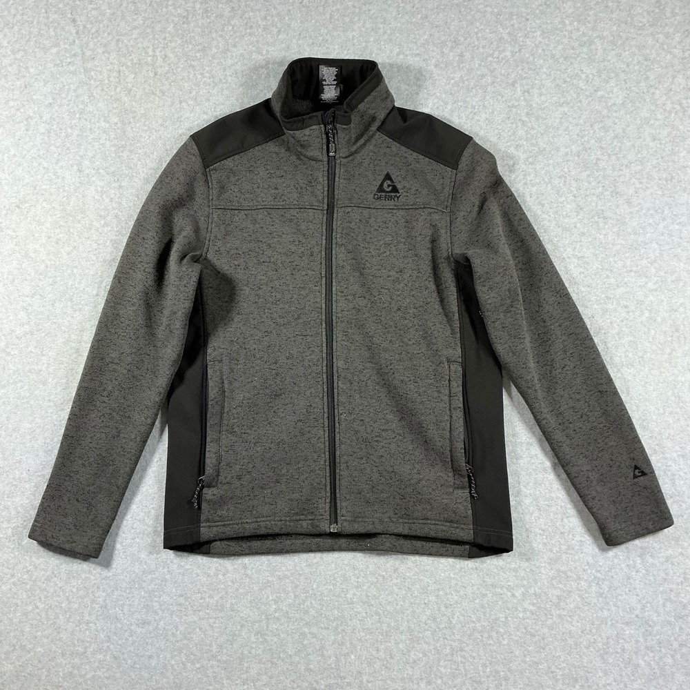 Gerry Mens Full Zip Fleece Jacket Gray Black Hybrid Softshell Sweater Medium